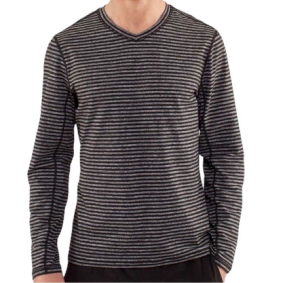 lululemon athletica Other - Lululemon Men Small Speed Long Sleeve Stripe Black Gray V Neck Run Shirt Soft H